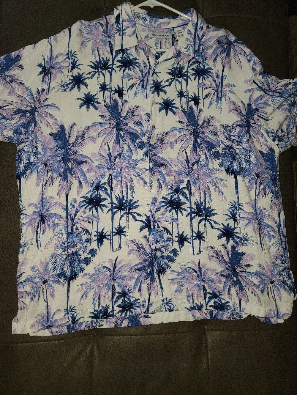 Men’s Tropical Palm Print Shirts - White with Blue & Lavender